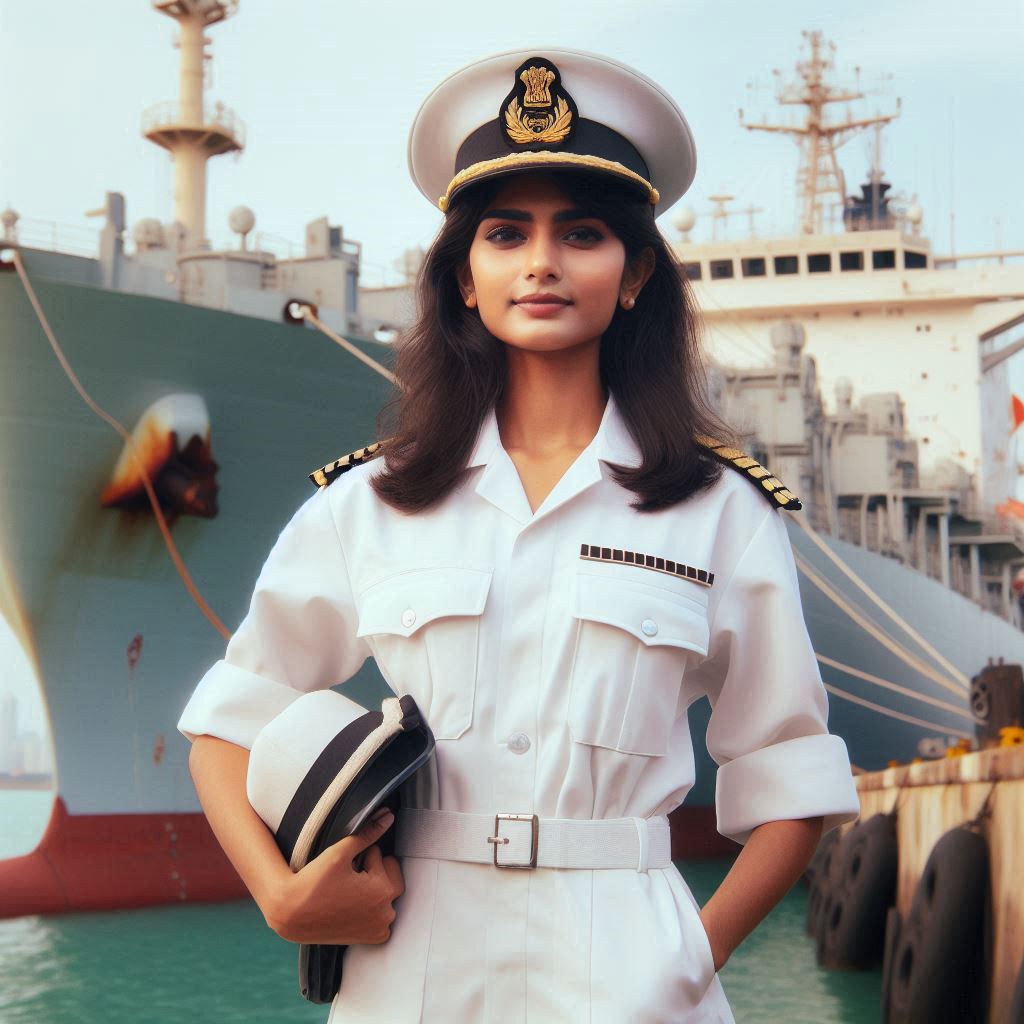 merchant navy caption standing in front of the ship